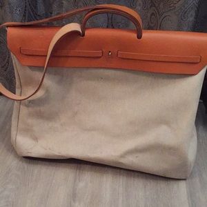 Hermes Herbag tan canvas gm xl weekender bag
